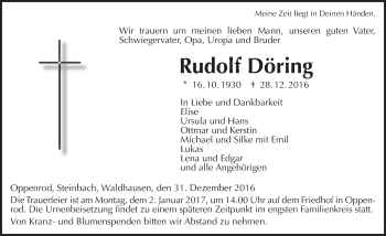 Traueranzeige von Rudolf Döring von  Gießener Anzeiger