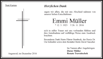 Traueranzeige von Emmi Müller von VRM Trauer