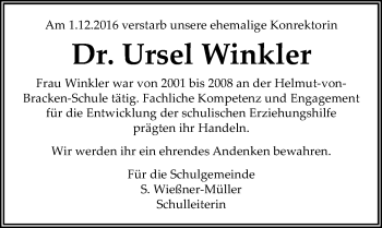 Traueranzeige von Ursel Winkler von  Gießener Anzeiger