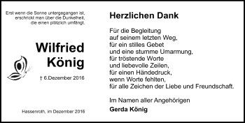 Traueranzeige von Wilfried König von Trauerportal Echo Online