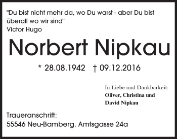 Traueranzeige von Norbert Nipkau von Trauerportal Rhein Main Presse