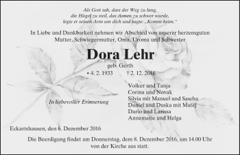 Traueranzeige von Dora Lehr von  Kreisanzeiger