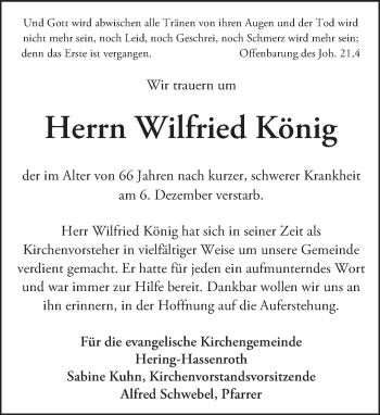 Traueranzeige von Wilfried König von Trauerportal Echo Online