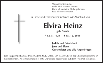 Traueranzeige von Elvira Heinz von  Gelnhäuser Tageblatt