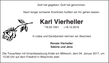 Traueranzeige von Karl Vierheller von Trauerportal Echo Online