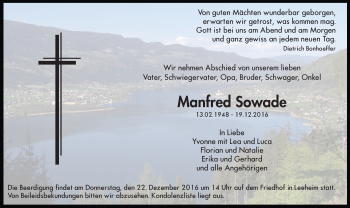 Traueranzeige von Manfred Sowade von Trauerportal Echo Online