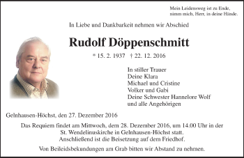 Traueranzeige von Rudolf Döppenschmitt von  Gelnhäuser Tageblatt