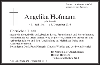 Traueranzeige von Angelika Hofmann von  Usinger Anzeiger Traueranzeige von Angelika Hofmann von  Usinger Anzeiger