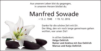 Traueranzeige von Manfred Sowade von Trauerportal Echo Online