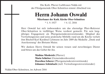 Traueranzeige von Johann Oswald von  Kreisanzeiger
