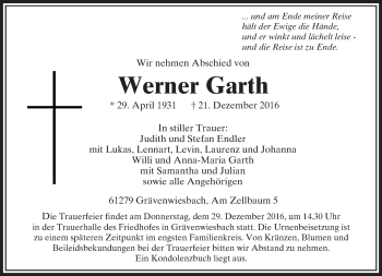 Traueranzeige von Werner Garth von  Usinger Anzeiger