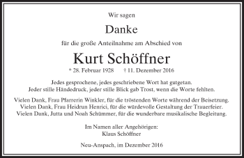 Traueranzeige von Kurt Schöffner von  Usinger Anzeiger Traueranzeige von Kurt Schöffner von  Usinger Anzeiger