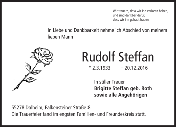 Traueranzeige von Rudolf Steffan von Trauerportal Rhein Main Presse