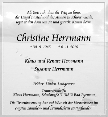 Traueranzeige von Chistine Herrmann von  Gießener Anzeiger