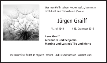 Traueranzeige von Jürgen Graiff von  Kreisanzeiger