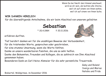Traueranzeige von Sebastian Keller von  Gießener Anzeiger