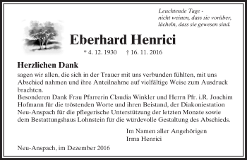 Traueranzeige von Eberhard Henrici von  Usinger Anzeiger Traueranzeige von Eberhard Henrici von  Usinger Anzeiger