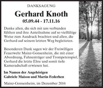 Traueranzeige von Gerhard Knoth von Trauerportal Rhein Main Presse