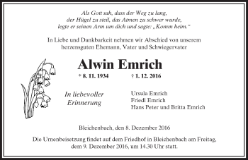 Traueranzeige von Alwin Emrich von  Kreisanzeiger
