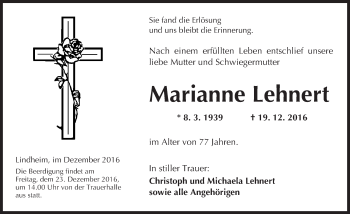 Traueranzeige von Marianne Lehnert von  Kreisanzeiger