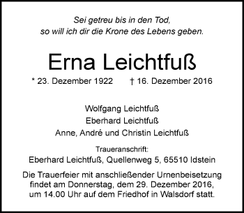 Traueranzeige von Erna Leichtfuß von  Camberger Anzeiger