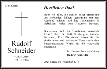 Traueranzeige von Rudolf Schneider von VRM Trauer