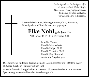 Traueranzeige von Elke Nohl von  Usinger Anzeiger