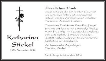 Traueranzeige von Katharina Stickel von  Usinger Anzeiger
