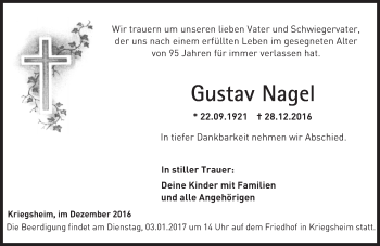Traueranzeige von Gustav Nagel von Trauerportal Rhein Main Presse