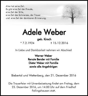 Traueranzeige von Adele Weber von  Gießener Anzeiger