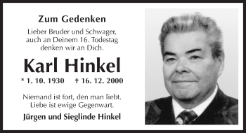 Traueranzeige von Karl Hinkel von Trauerportal Rhein Main Presse