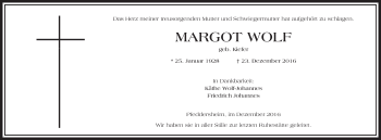 Traueranzeige von Margot Wolf von Trauerportal Rhein Main Presse