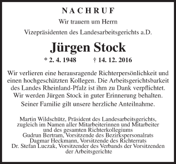 Traueranzeige von Jürgen Stock von Trauerportal Rhein Main Presse