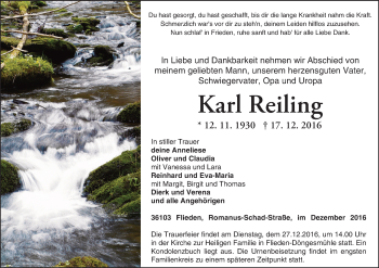 Traueranzeige von Karl Reiling von  Kreisanzeiger