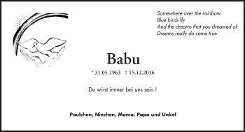 Traueranzeige von Babu  von Trauerportal Rhein Main Presse
