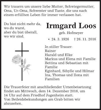 Traueranzeige von Irmgard Loos von Trauerportal Echo Online