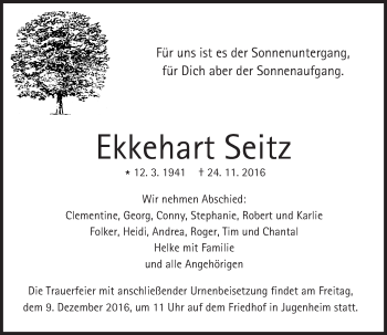 Traueranzeige von Ekkehart Seitz von Trauerportal Echo Online