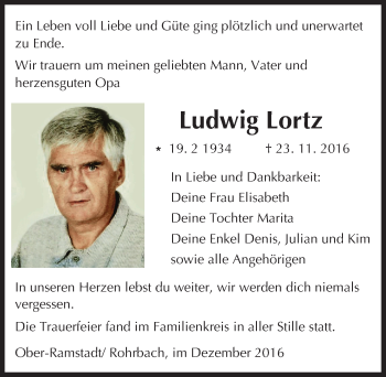 Traueranzeige von Ludwig Lortz von Trauerportal Echo Online