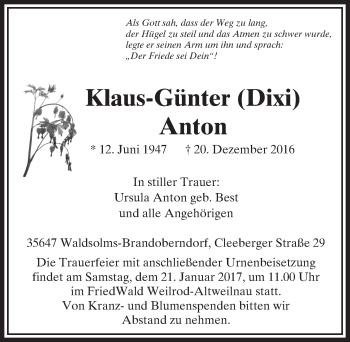 Traueranzeige von Klaus-Günter Anton von  Usinger Anzeiger
