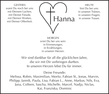 Traueranzeige von Hanna  von  Kreisanzeiger