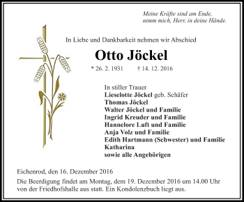 Traueranzeige von Otto Jöckel von VRM Trauer