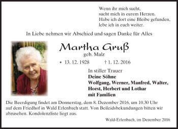 Traueranzeige von Martha Gruß von Trauerportal Echo Online
