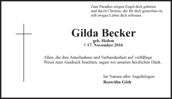 Traueranzeige von Gilda Becker von Trauerportal Rhein Main Presse