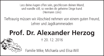 Traueranzeige von Alexander Herzog von  Gießener Anzeiger