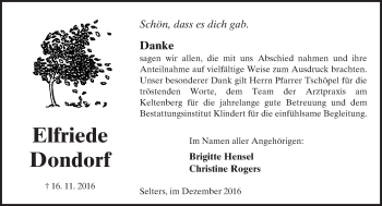 Traueranzeige von Elfriede Dondorf von  Kreisanzeiger