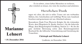 Traueranzeige von Marianne Lehnert von  Kreisanzeiger