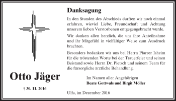Traueranzeige von Otto Jäger von  Kreisanzeiger