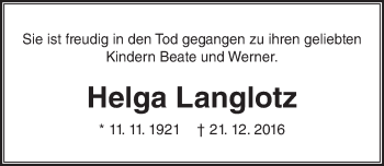 Traueranzeige von Helga Langlotz von VRM Trauer