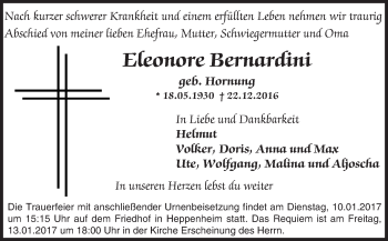 Traueranzeige von Eleonore Bernardini von Trauerportal Rhein Main Presse