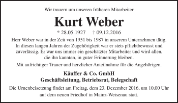 Traueranzeige von Kurt Weber von Trauerportal Rhein Main Presse
